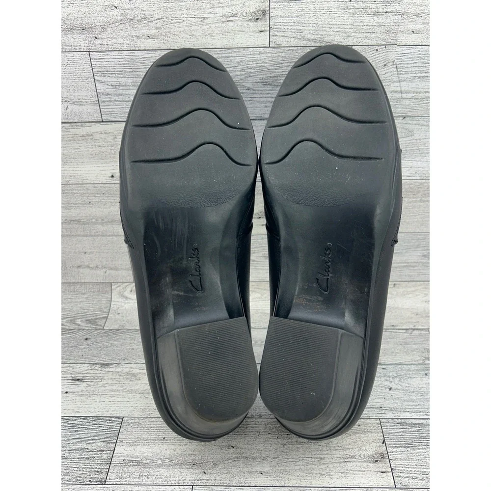 Clarks‎ Black Leather Cushion Soft Slip On Block Heel Pumps Women Size 11M